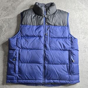 LL Bean Mountain Classic Puffer Vest Mens Large Blue Colorblock Goose Down